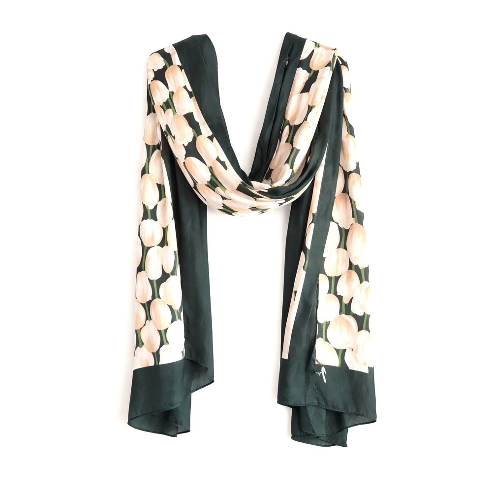 Robin Ruth Keukenhof Tulip Scarf 2014 Retired Print 17" x 62" Dark Cottagecore